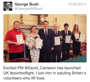 Excited PM @David_Cameron has launched UK #pointsoflight. I join him in saluting Britain's volunteers who lift lives.