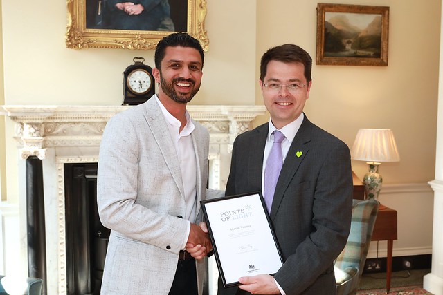 Adeem Younis presented with his award by James Brokenshire MP