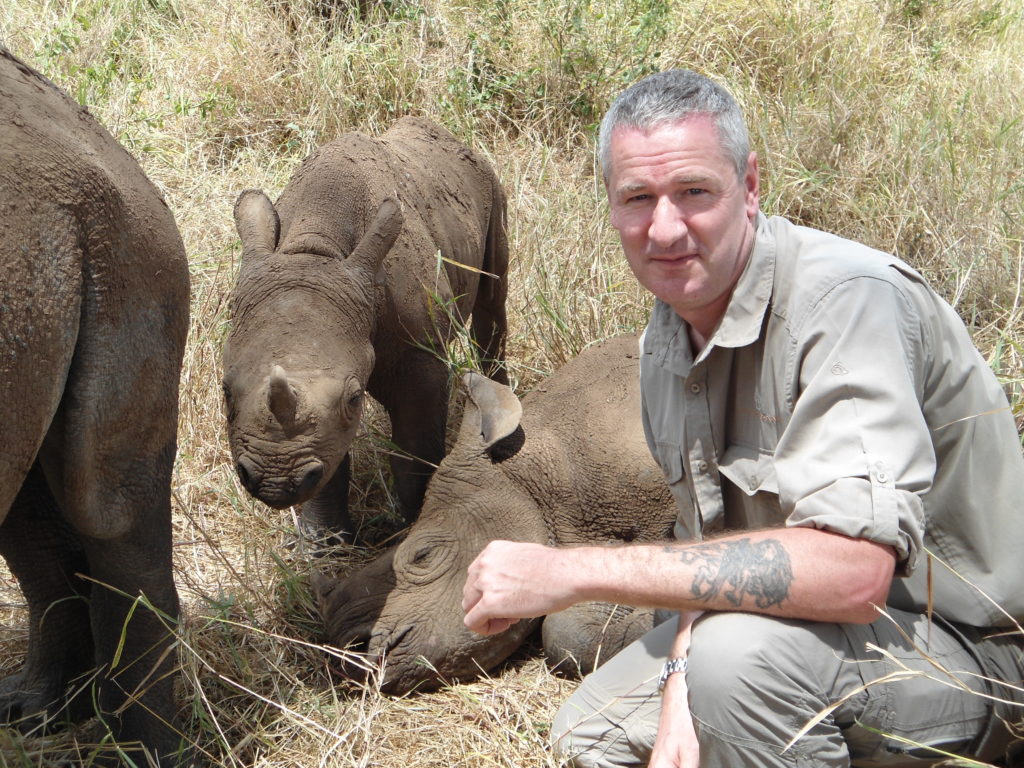 Daryll with a young black rhino