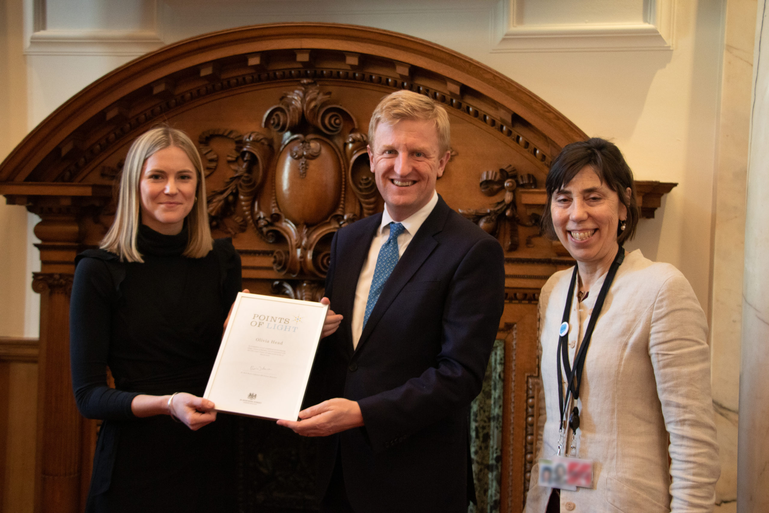Olivia Head with Oliver Dowden MP and Baroness Barran