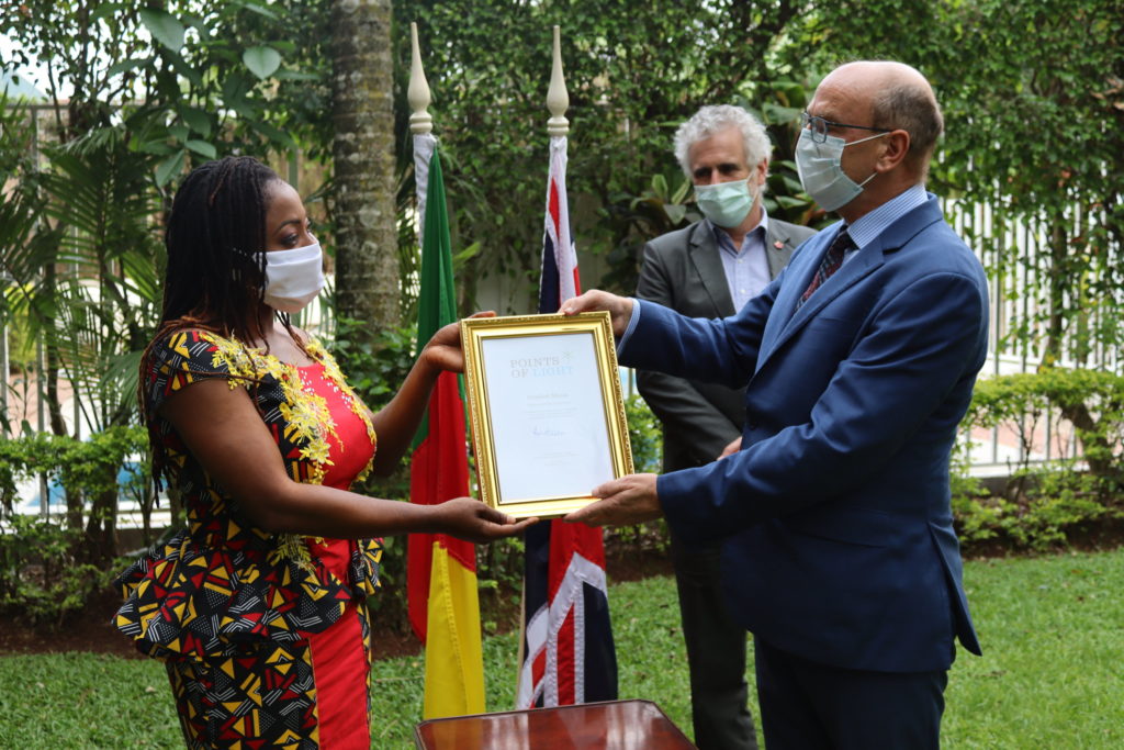 Comfort Mussa receiving her Commonwealth Points of Light award