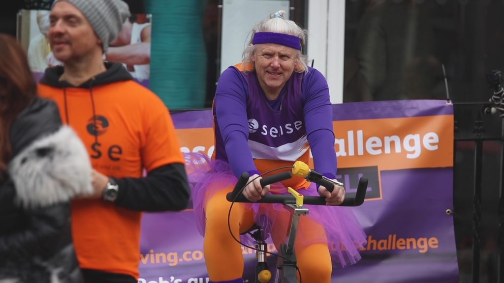Rob Lloyd on an exercise bike for his Senseless challenge