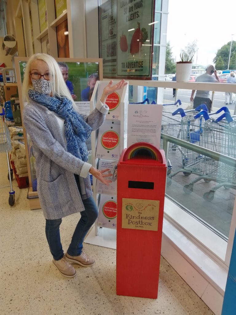 Nuala with her first Kindness Postbox set up during the COVID-19 pandemic